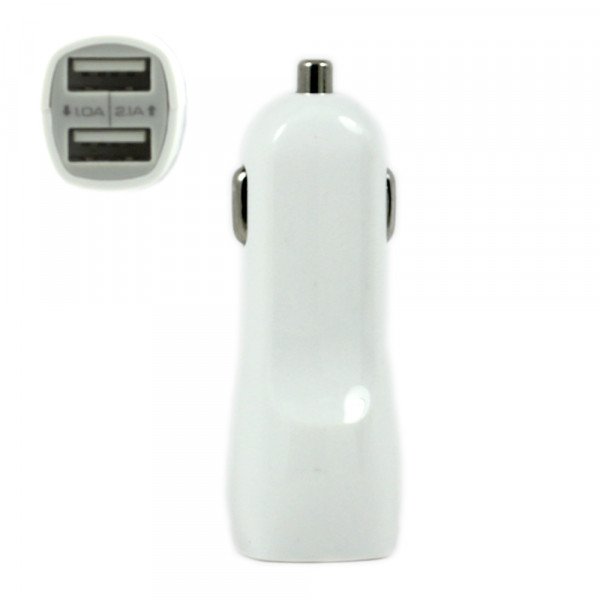 Wholesale 2 USB Output Cell Phone Car Adapter Charger (White)